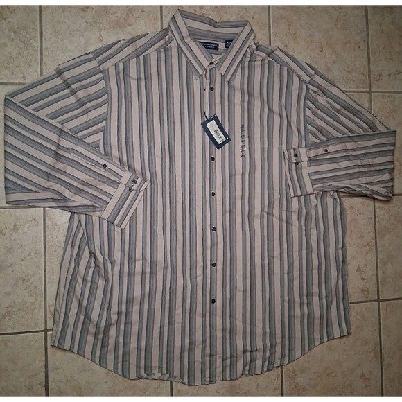 New Roundtree Yorke Classics Men’s Striped 4XL Long Sleeve Button Dress Shirt - Picture 1 of 7